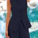 PRETTYGARDEN Women's 2 Piece Sets 2026 Summer Trendy Button Down Suit Vest Tops High Waisted Shorts Business Casual Outfits (Blue, S)