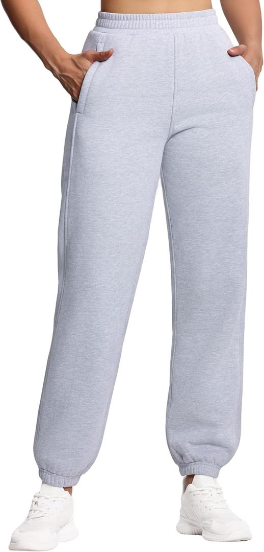 THE GYM PEOPLE Women's Fleece Sweatpants Warm Workout Joggers Pants with Pockets (Small, Grey)