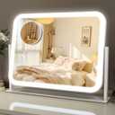 ROLOVE Lighted Makeup Mirror, 17"x13" Vanity Mirror with Lights, 10X Magnification, Gifts for Women, 3 Color Lighting Modes, Smart Touch Control, 360 Rotation for Bedroom or Tabletop (White)