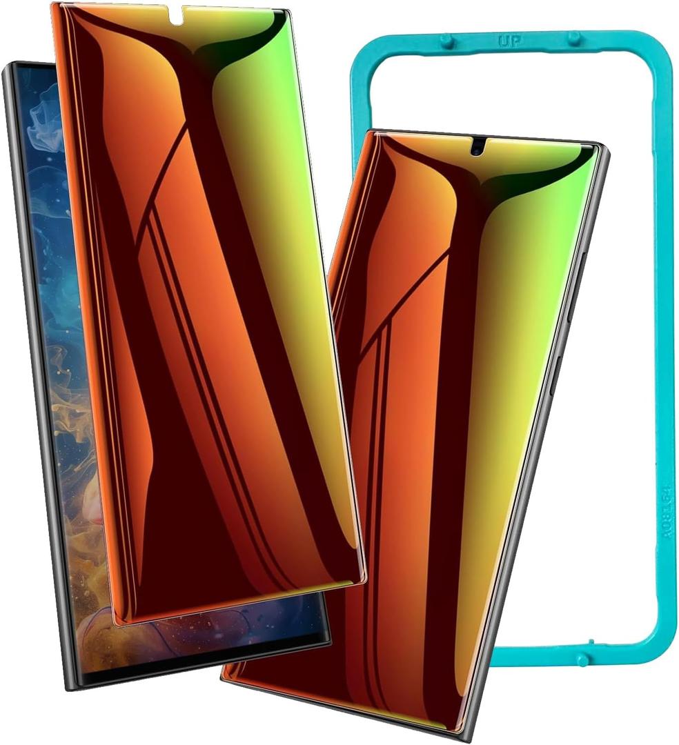 for Samsung Galaxy S25/S24 Privacy Screen Protector, 2 Pack [Not Glass] Gradient Colorful Anti-Spy Anti-Blue Light Flexible PET Film + Easy Installation Frame Smooth Sensitive Full Cover