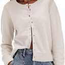 Saodimallsu Womens Button Down Cardigan Sweaters Lightweight Long Sleeve Crew Neck Summer Knit Open Front Tops (Small, Beige)