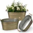 vensovo 15 Inch Galvanized Planters for Outdoor Plants - 3 Pcs Rustic Large Metal Flower Buckets with Drainage & Plug, Farmhouse Style Oval Planter Containers with Handles, Great for Home Decor