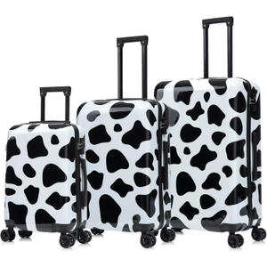 InUSA Cow Print Luggage with Spinner Wheels | Durable Lightweight Hardside Suitcase | Travel Bag with Handle and Trolley | (20in, 24in, 28in) 3 Piece Set