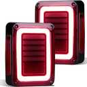 FIERYRED LED JK Tail Lights Compatible with 2007-2017 Jeep Wrangler JK, Smoked Rear Tail Lights for Turn Signal, Running/Brake and Reverse, 2PCS