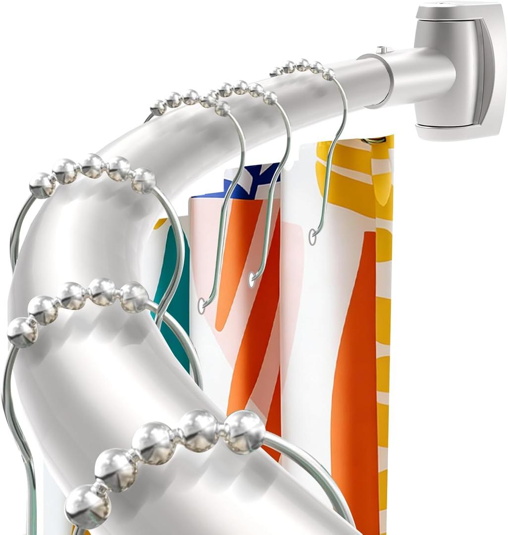 Brushed Nickel Curved Shower Curtain Rod 33-78 Inches Adjustable Splicing Design Shower Rods Curved Round Bowed Rust proof, Need To Drill Shower Curtain Rod for Bathroom, Bathtub, Stall