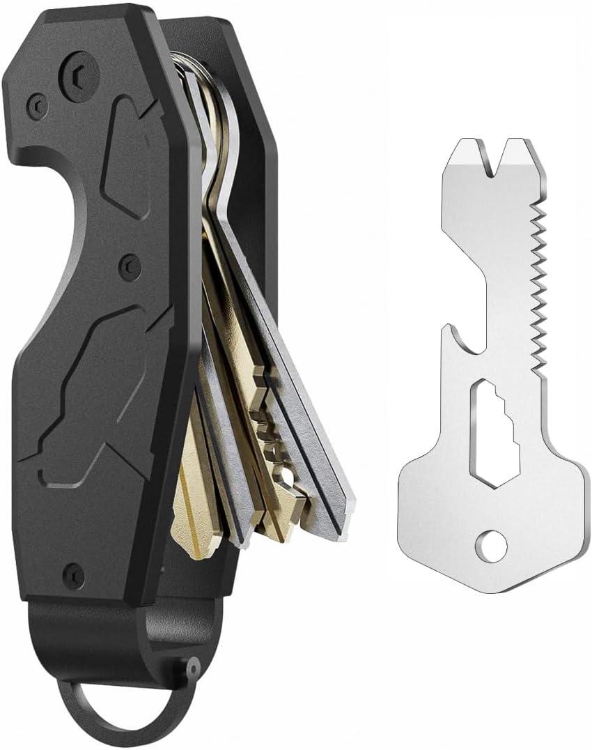 Zeeker Compact Key Organizer Keychain with Built-in Tools  Holds 1-6 Keys, Includes Bottle Opener, Hex Wrench, and Serrated Cutter  Minimalist Key Holder for Men and Women (Black)