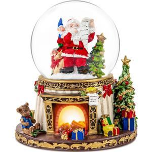 Santa Claus Fireplace Musical Snow Globe,Automatic Snowfall & Fireplace Flame Music Box,Christmas Home Decoration,Ideal Gifts for Family, Girlfriend, Friends,Plays 8 Classic Christmas Tunes