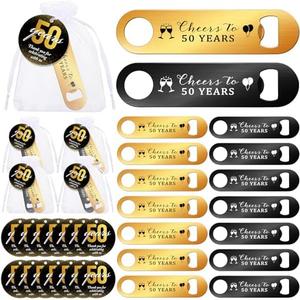 Tioncy 25 Sets Birthday Party Favors for Guests Heavy Duty Stainless Steel Bottle Opener Thank You Cards Gift Bag for Anniversary Party Favors Wedding Shower Souvenirs Gifts(50th)