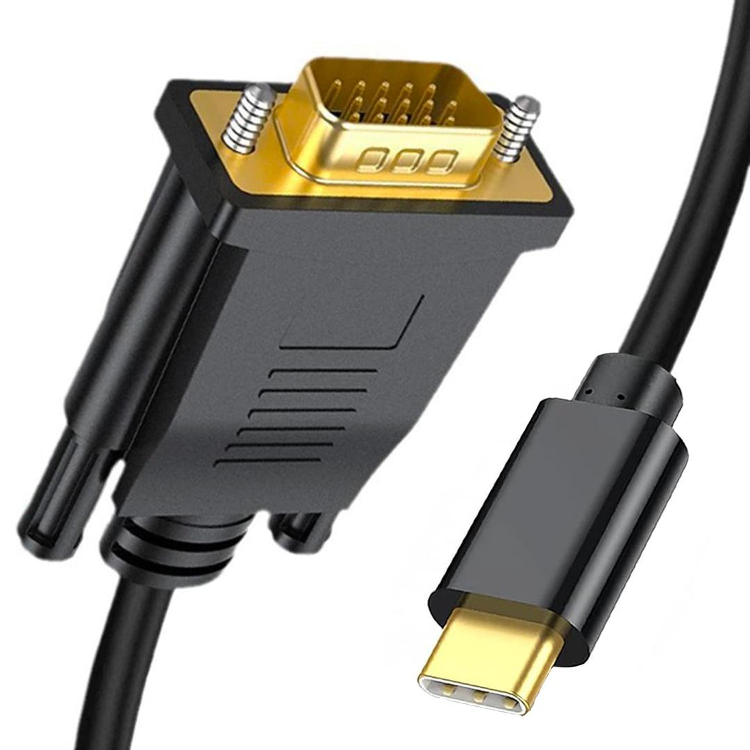 USB C to VGA Cable 6FT, 1080P@60Hz USB Type C to VGA Adapter Video Converter [Thunderbolt 3/ 4 Compatible] with MacBook Air, iPad Pro, iPhone 15/ 16, iMac, XPS, Surface etc-Gold-Plated Male Interface