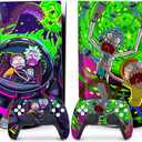 Toxxos PS5 Skin Disc Edition Anime Console and Controller Vinyl Cover Skins Wraps for PlayStation 5 Disc Version CD-ROM Version Purple and Green