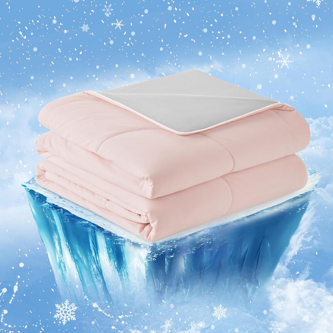 Cozy Bliss Cooling Comforter Twin Size, Cooling Blankets for Hot Sleepers and Night Sweats, Pink Gray Summer Comforter for Twin Size Bed, Breathable Soft Lightweight Silk Smooth (Twin(60"*90"))