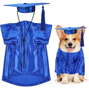 Dog Graduation Cap and Gown, Dogs Cats Graduation Holiday Halloween Costume Accessory(Blue,X-Large)