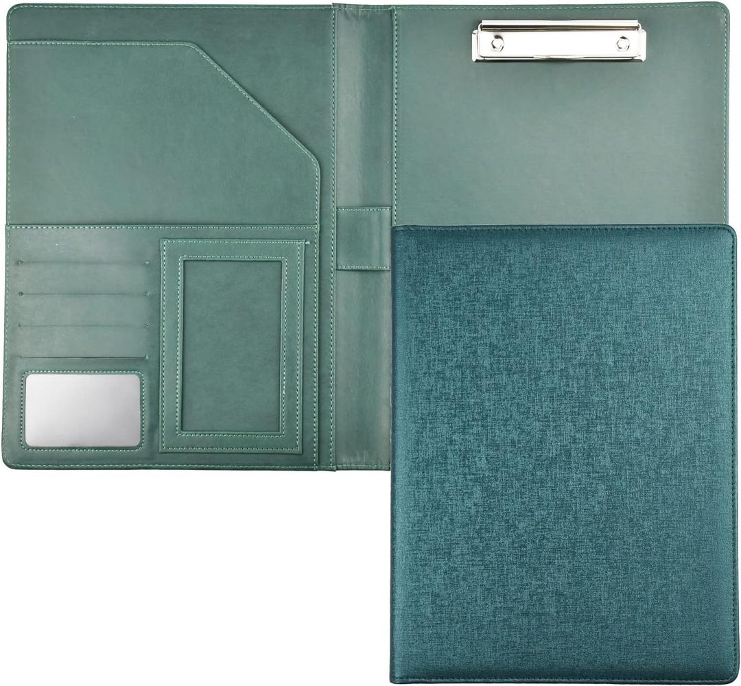 Enyuwlcm PU Leather Portfolio Folder with Clipboard Clip Padfolio for Women Interview School Office Business (Green)