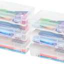 IRIS USA Pencil Case Boxes, 6-Pack, |Made in USA|, Plastic Bead Organizing Containers with Snap Lid for Arts, Crafts, Ephemera, Stickers, & Dance Cheer, Clear - Medium