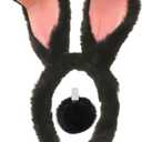CHEU Easter Bunny Headband and Pom Pom tail set for rabbit costume (black)