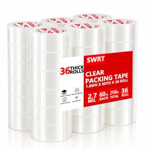 SWRT 2.7Mil Thick Ultra Clear Packing Tape, 36 Rolls Heavy Duty Packaging Tape for Shipping Packaging Moving Mailing, Thicker Sealing Tape-1.88" x 60 Yards Per Roll, 2160 Total Yards