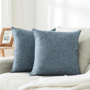 HPUK Linen Throw Pillow Covers Pack of 2, 18x18 Inch Accent Cushion Covers for Living Room, Bedroom, Decorative Solid Color Pillow Covers for Couch, Sofa, Chair, Blue HPUK Linen Throw Pillow Covers Pack of 2, 18x18 Inch Accent Cushion Covers for Living Room, Bedroom, Decorative Solid Color Pillow Covers for Couch, Sofa, Chair, Blue