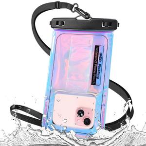 IP68 Large Floating Waterproof Phone Pouch, Water Proof Cell Phone Dry Bag, Waterproof Phone Case for iPhone Galaxy Google, Purple (Up to 7")