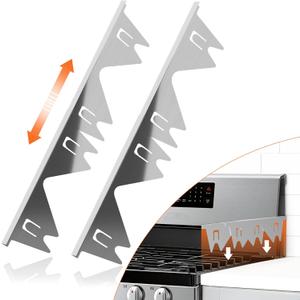 Stainless Steel Stove Gap Covers (2PCS), Stove Gap Filler, Range Trim Kit, Stove Gap Guard for Kitchen Oven Between Stovetop and Counter, Easy Clean Heat Resistant, Adjustable Length 13.8'' to 27.5'' Silver