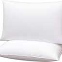 Squishy Flat Bed Pillows King Size Set of 2 Extra Soft Thin Pillow for Stomach Sleeping Adults Kids Back Sleeper Plush Fluffy White 20x36 inches
