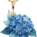 Blue Hydrangea Leather Keychain Holder for GPS Tracker,Stylish Blue Protective Case with Key Ring,Suitable for Luggage,Pet Collar,Backpack,Anti-Lost Design