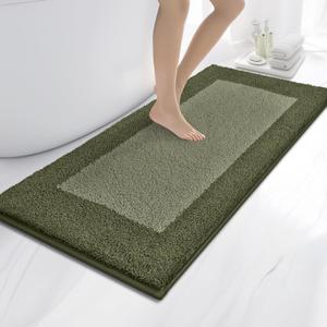 Anllugs Bathroom Rugs 24" x 60", Non-Slip Extra Soft Absorbent Bath Rugs, Machine Washable Quick Dry Bath Mats for Bathroom Floor, Shower, Bathtub and Sink, Olive Green & Green