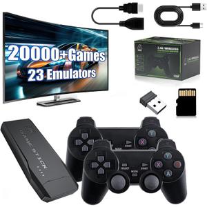 Wireless Retro Game Console Stick Built-in 20000+ Games, Retro Game Stick 4K HDMI Output, Plug Play TV Video Gaming Stick with 2 2.4G Wireless Controllers, Gift for Easter