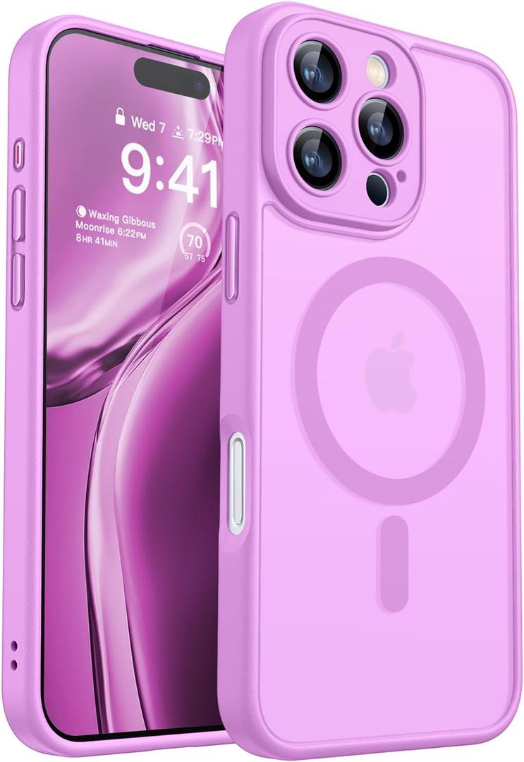 CANSHN Magnetic Compatible with iPhone 16 Pro Max Case, Upgraded [Full Camera Protection] [Compatible with Magsafe] [Translucent Matte] Shockproof Protective Phone Cover 6.9 Inch - Pinkish Purple