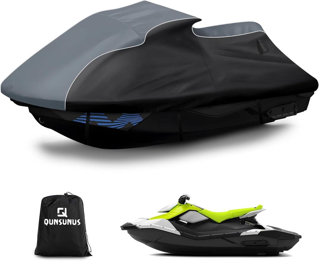 QUNSUNUS Jet Ski Cover for Sea Doo Spark 2up/Trixx 2up 2014-2025, Waterproof Covers with Zipper, All Weather Seadoo Cover with Straps for Wind, Sun, UV and Dust Protection (black)