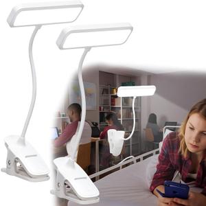 Retisee 2 Pack Dorm Room Essential Clip on Reading Light for Bed Headboard Desk Lamp 3 Color 3 Brightness College Flexible Gooseneck Book Light with Clamp for Bunk Makeup