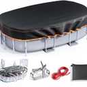 9x18Ft Oval Pool Cover - Solar Rectangular Covers for Above Ground Pools, Oxford Fabric Pool Covers for Above Ground Pools with Winch and Cable, Waterproof and Dustproof Swimming Pool Cover