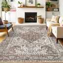 Washable 8x10 Large Area Rug: Oriental Stain Resistant Rugs for Living Room Medallion Non-Slip Carpet for Dining Room Soft Distresses Floor Mat for Bedroom Home Office 8x10 Brown (8' x 10')