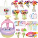 DIY Flowers Craft Kit for Girls, Flower Bouquet Maker Machine with 120 Fabric Petals, 14 Greeting Cards, Gift Wrap, Vase & Storage Bag, Creative Floral Arts and Crafts Toy for Kids Ages 3-12 (purple)
