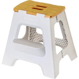 Vigar Compact Step Stool Foldable, 16-inch Two-Step Stools for Adults up to 330 Pound, Lightweight Stool, Non-Slip Folding Step Stool, Grey, Bamboo Print on Top