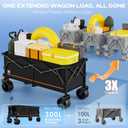 Navatiee 48" L Collapsible Extended Wagon, 440Lbs Heavy Duty Wagons Carts Foldable, 300L Extra Large Beach Wagon with Big All-Terrain Wheels for Sand, Folding Utility Garden Cart for Outdoor, Black