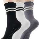 Pilates Socks with Grips for Women, 3 Pairs Grips Socks Pilates Non-slip Yoga Socks for Ballet, Dance, Workout (Black)
