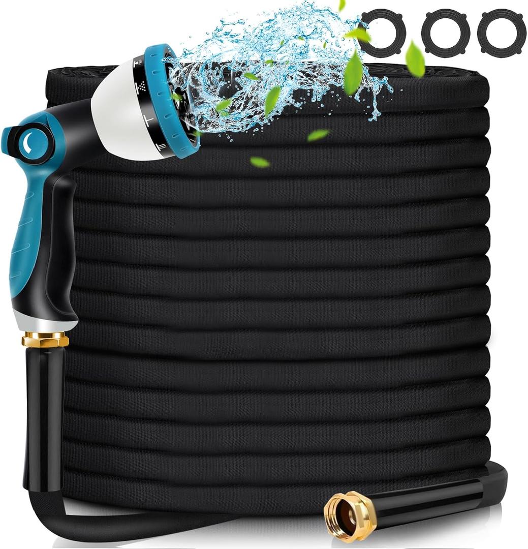 Garden Hose 50ft - Water Hose 50ft with 10 Function Hose Nozzle, Lightweight, Kink Free, Flexible Non-Expandable Fabric Garden Hose for Outdoor, Garden, Watering, Car Wash, Yard, Lawn and RV