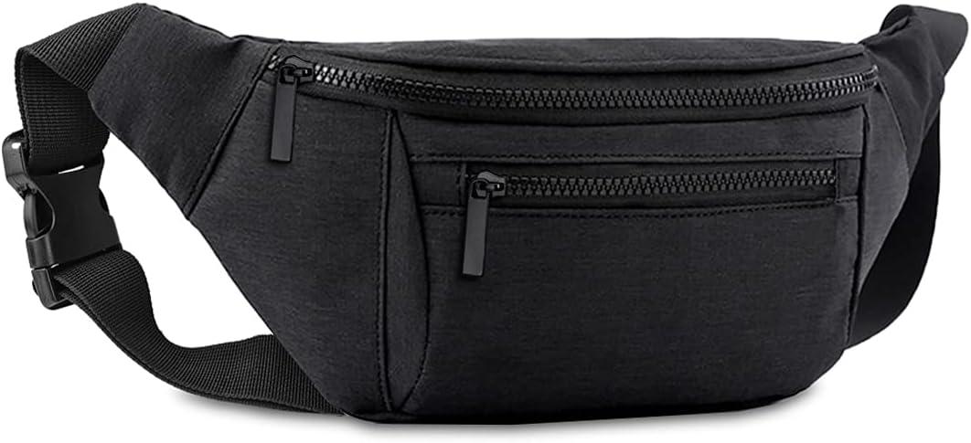 Fanny Pack for Men Women, Crossbody Waist Bag Pack, Belt Bag for Travel Walking Running Hiking Cycling, Easy Carry Any Phone, Wallet (Black)