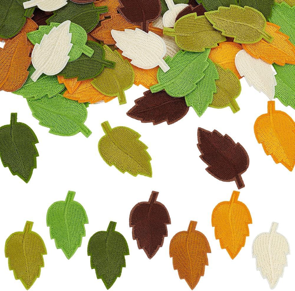 FINGERINSPIRE 56 Pcs Leaf Cloth Patch 1.2x2inch Iron on Leaves Applique 7 Colors Leaf Patch Computerized Embroidery Leaves Patch Clothing Repair Appliques for Jeans Coat Bag Hat Shoes Decoration