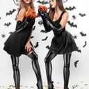 SATINIOR Women's Carnival Halloween Costume Elastic Spandex Shiny Wet Long Gloves and Thigh High Stockings (Black)