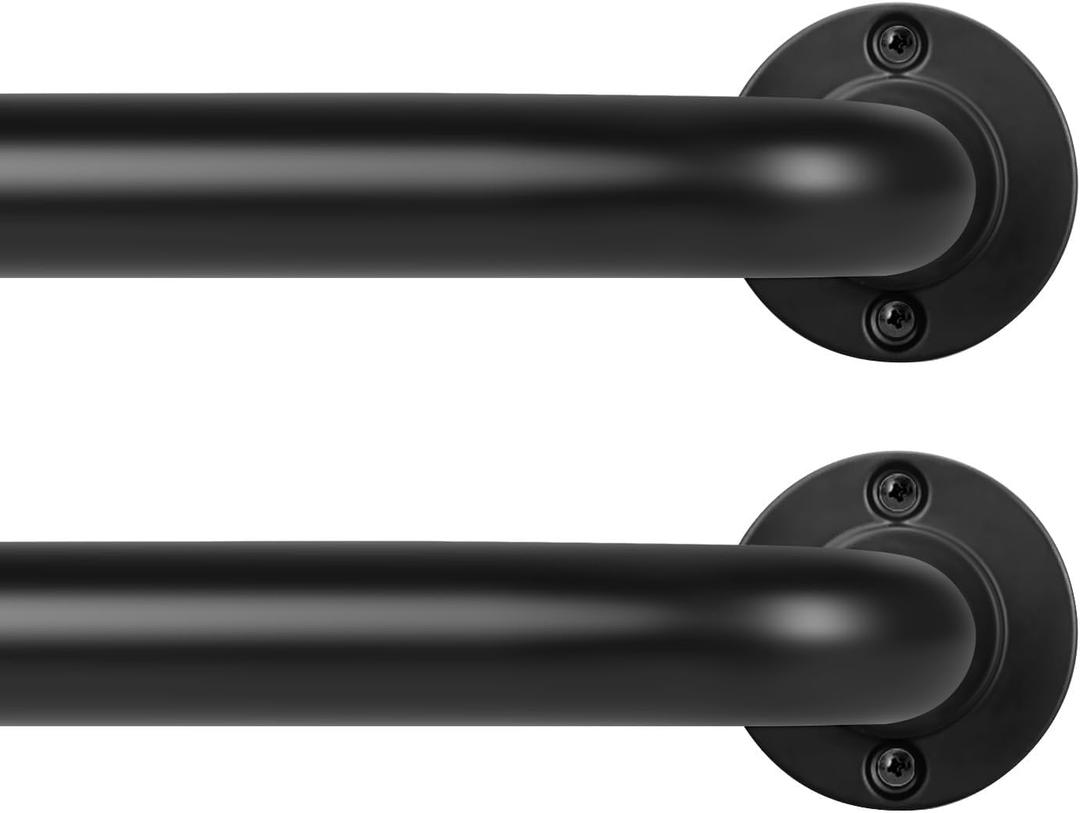 Black Wrap Around Curtain Rods 2Pack:Blackout Heavy duty Adjustable Window Curtain Rod for Bedroom,Industrial Darkening Curved French Metal Single Drapery Rods Easy Install,Matte Black 28-48"