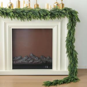 MIZII Christmas Garlands 6 Feet Artificial Pine Garland Real Touch Green Pines Vine Faux Greenery Garland Christmas Decorations for Xmas Fireplace Mantle Home Decor Indoor Outdoor (Thick Pine)