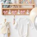 6 Pcs Decorative Goose Wall Hooks Bow Hooks Kids Room Pink White Bow Goose Wooden Hanger Holders Coquette Room Decor Cute Towel Hanger for Nursery Bathroom Bedroom Decoration