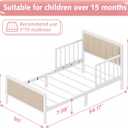 Timy Toddler Bed with Upholstered Bedside, Crib Metal Bed Frame with Safety Guardrails for Boys Girls Toddlers, White