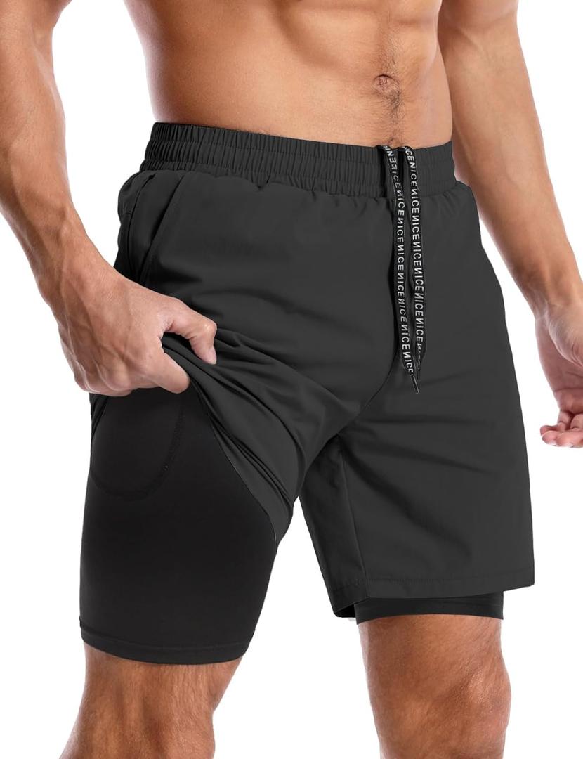 Aolesy Men's 5''/7'' Running Shorts Quick Dry Workout Gym Shorts with Pockets, Tennis Training AthleticLinerless & Liner (X-Large, Black)