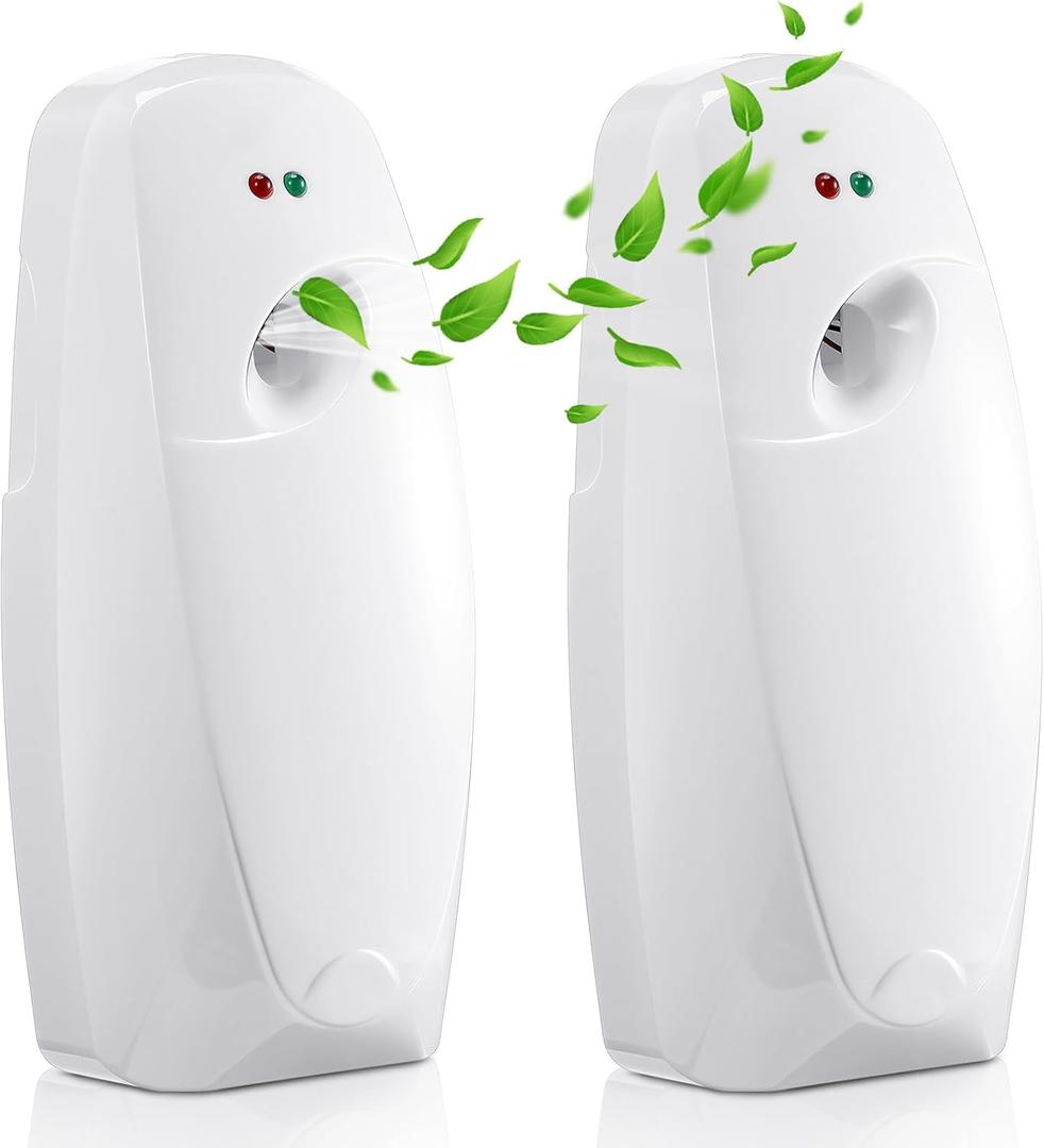 Maxcheck Automatic Air Freshener Spray Dispenser 2 Pack Wall Mounted Free Standing Restroom Air Freshener Battery Operated Automatic Sprayer Dispenser for Home Bathroom Commercial Time Scent(White)