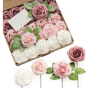 Ling's Moment Artificial Flowers, 50Pcs 3" Roses in Dusty Rose Shades, Realistic DIY Foam Floral Decor for Wedding Bouquets/Centerpieces, Outdoor Party Backdrops, Room/Table, Garden/Pot Decorations