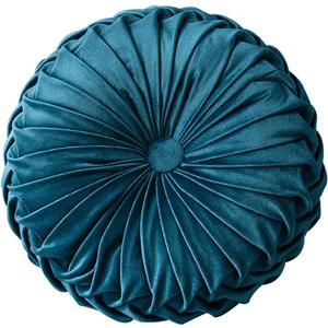 HLOVME Round Velvet Pillow for Couch Small Handmade Decorative Throw Pillow for Bed Bedroom 13.7 Dark Blue