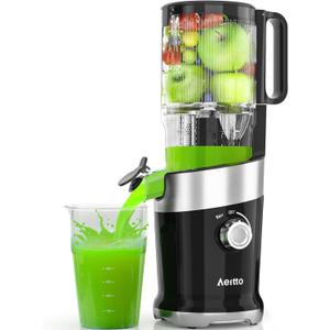 Juicer Machines, Aeitto Cold Press Juicer,4.9" Wide Mouth Fits for Whole Fruits and Vegetables, Slow Masticating Juicer Easy to Clean, High Juice Yield, Black