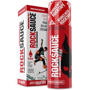 RockSauce Fire, 3 oz Roll-On - Easy to use Pain Relief Cream - Capsaicin & Menthol Formula Relieves Muscle & Joint Pain - Works w/ RockTape - No-Mess Applicator - Dye-Free, Won't Stain Clothes